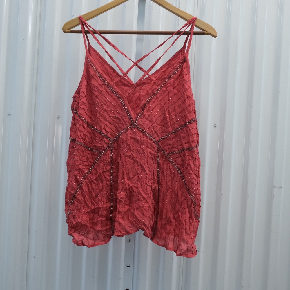 NWT Anthropologie x Ranna Gill Art Deco  V‎ Neck Strappy Cami Red XS - Picture 2 of 9